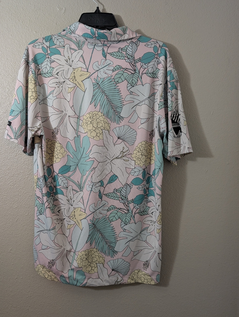Bad Birdie Men's The Garden's Polo in Pastel Pink and Teal - Picture 5 of 6